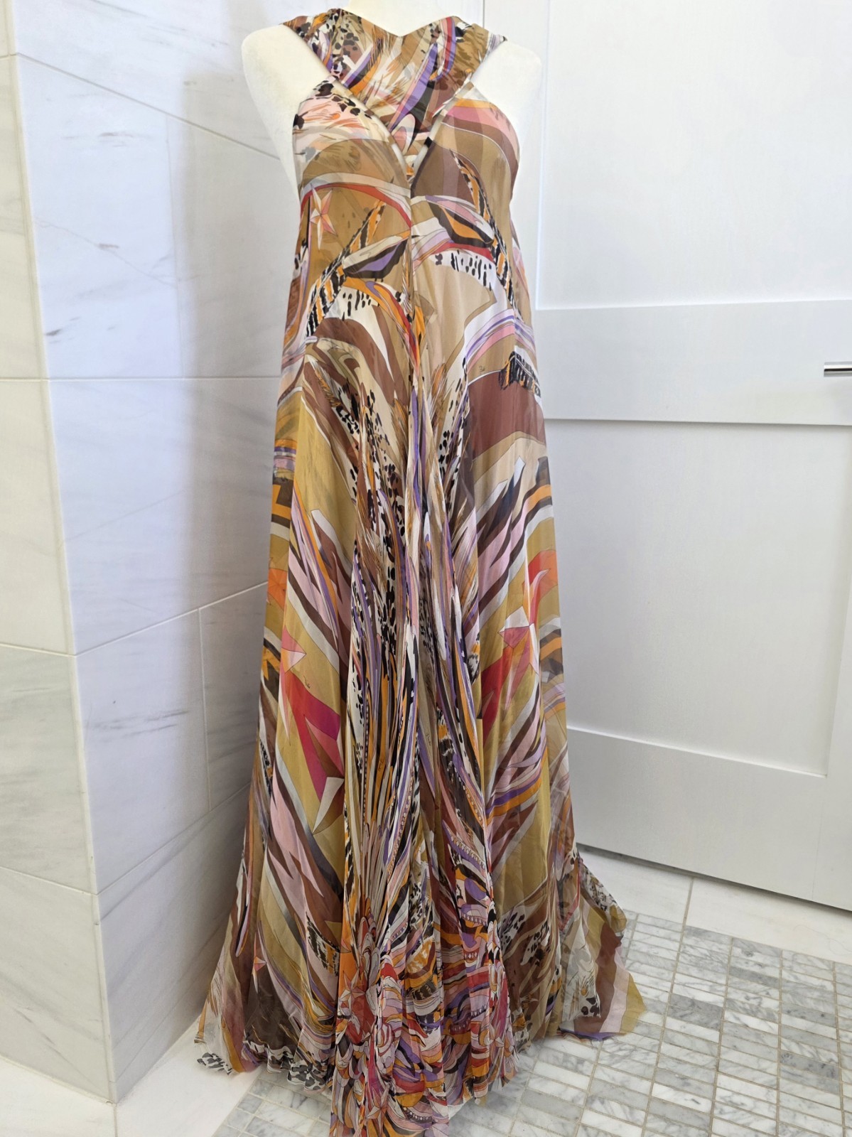 Rare Emilio Pucci Peter Dundas SS2015 Silk Chiffon Runway Maxi Dress IT 36