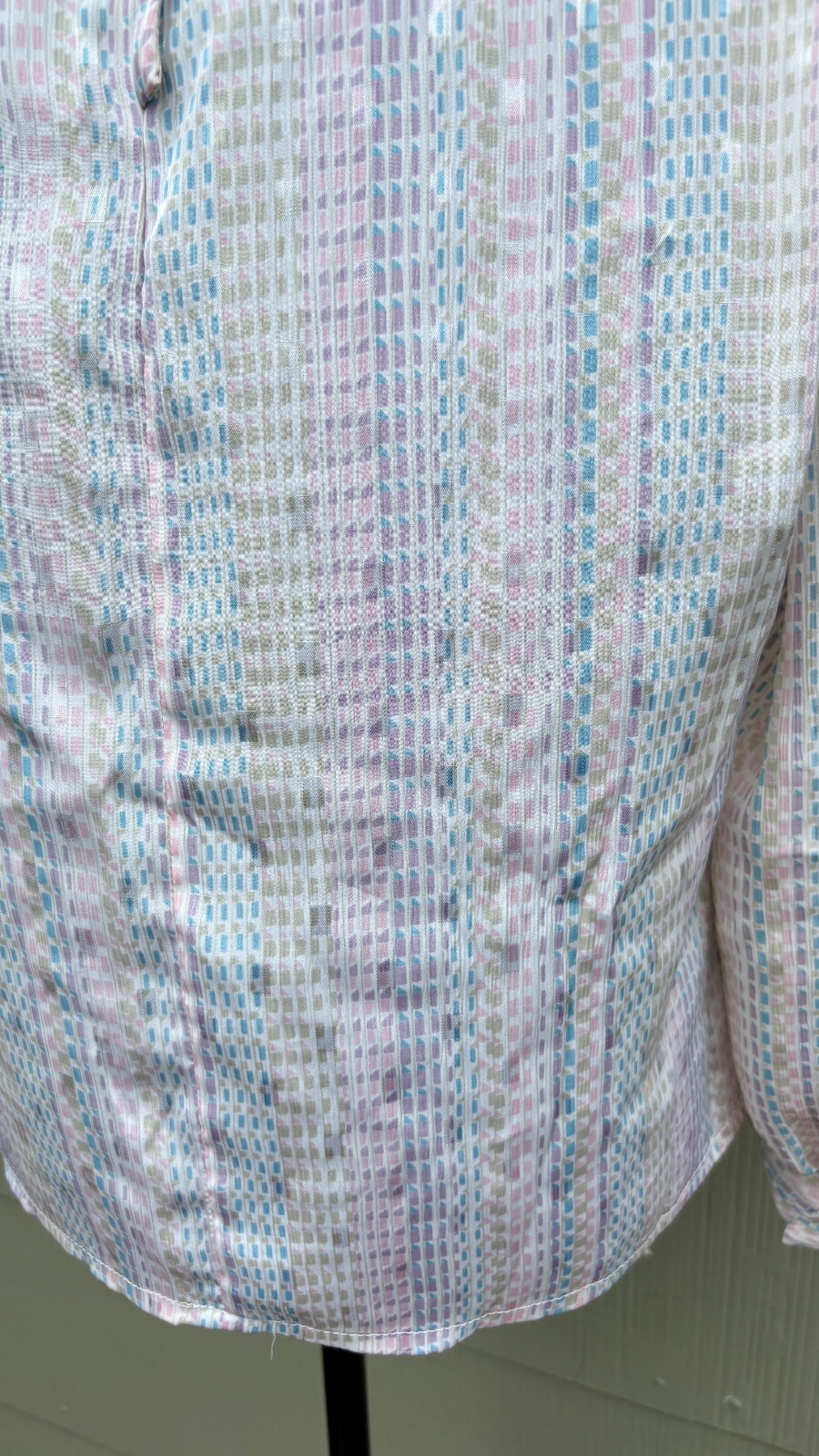 vtg Nicola 70s 80s Pastel Granny Silky Mock Neck Scarf Secretary Poet Blouse