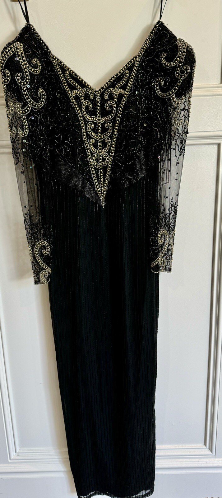 Nina Canacci Formal Wedding Cocktail Black /Gold Beaded Evening Gown