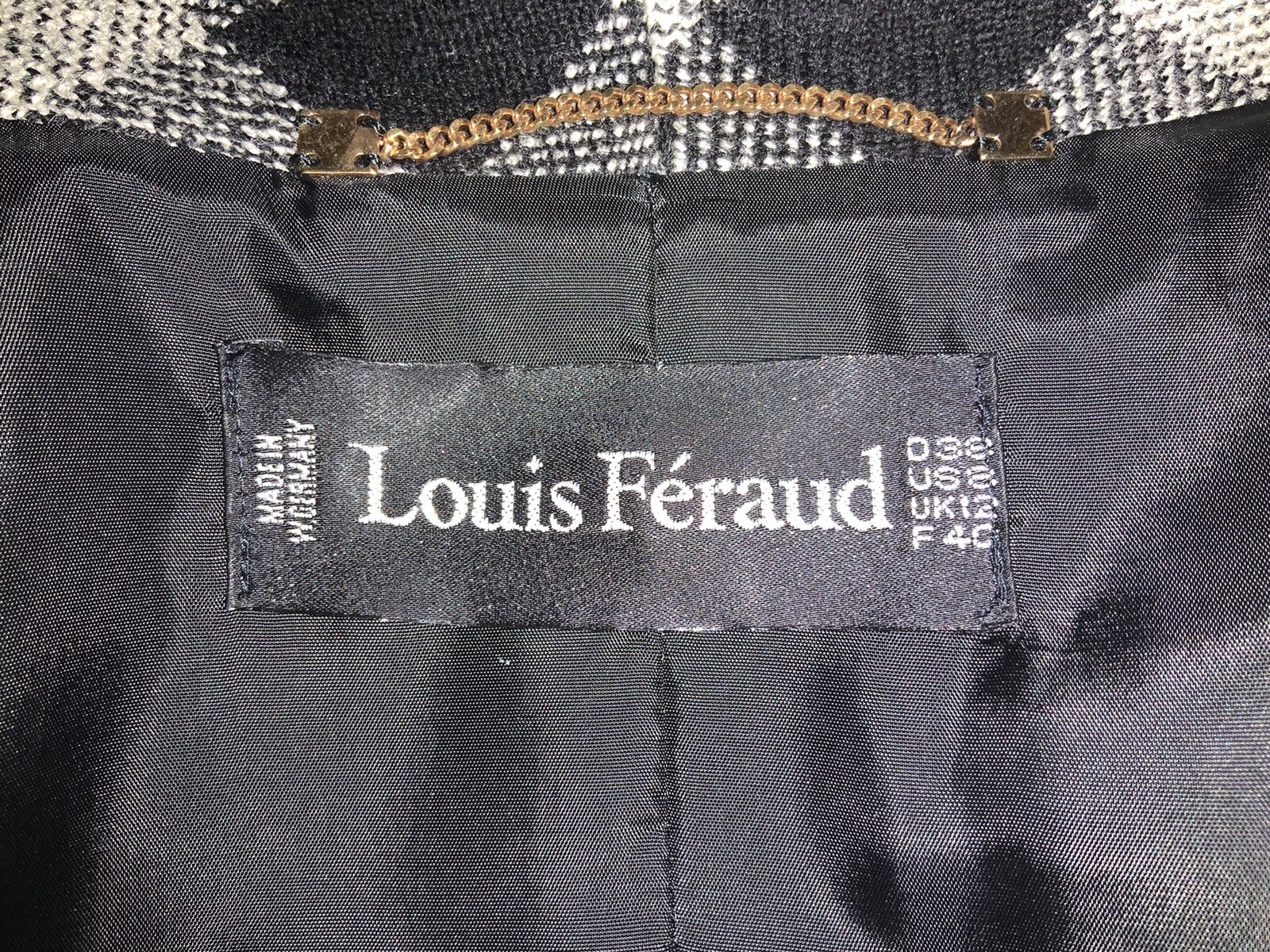 Louis Feraud Vintage Skirt Suit 8 Black, Gray and White lg check Beautiful.