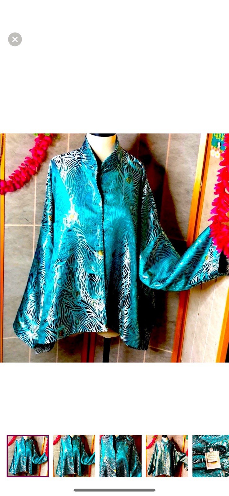 Vintage Rising Phoenix Silk Blouse I 1980s 1990s Teal Peacock KimonoStyle Top L