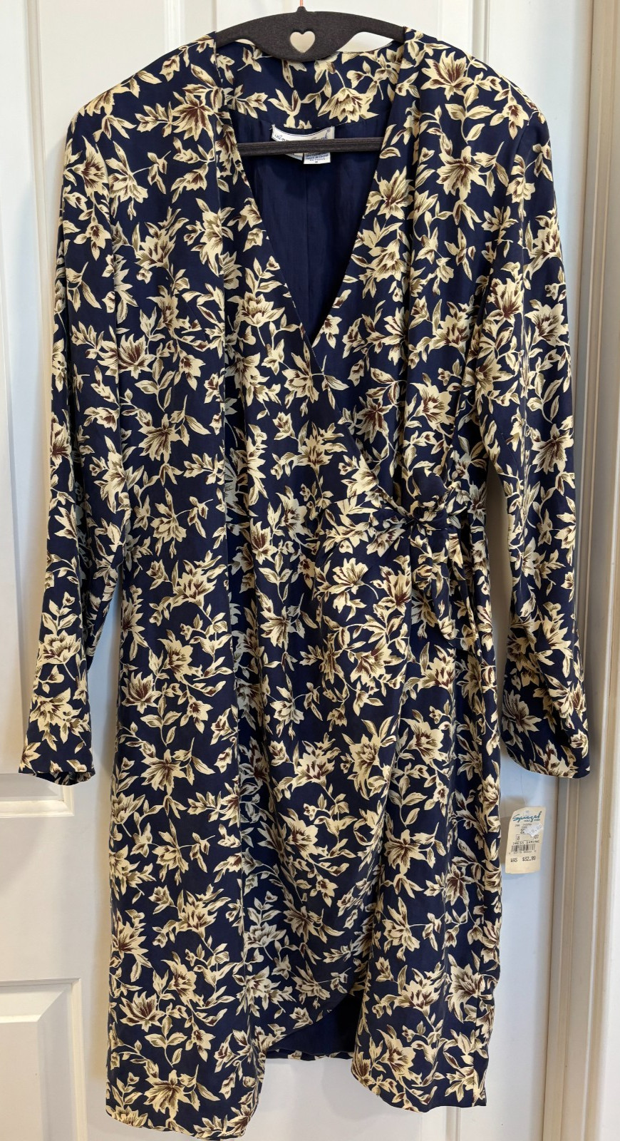 Vintage Anna and Frank 100% Silk Floral Wrap Sarong Dress Size 8 Navy Gold NWT