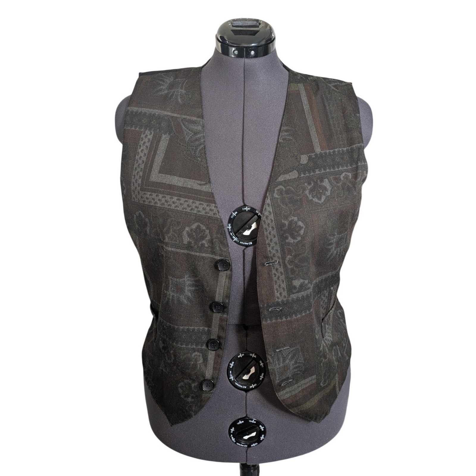 90s Dark Academia Tapestry Vest Buckle Back M Fits L/XL