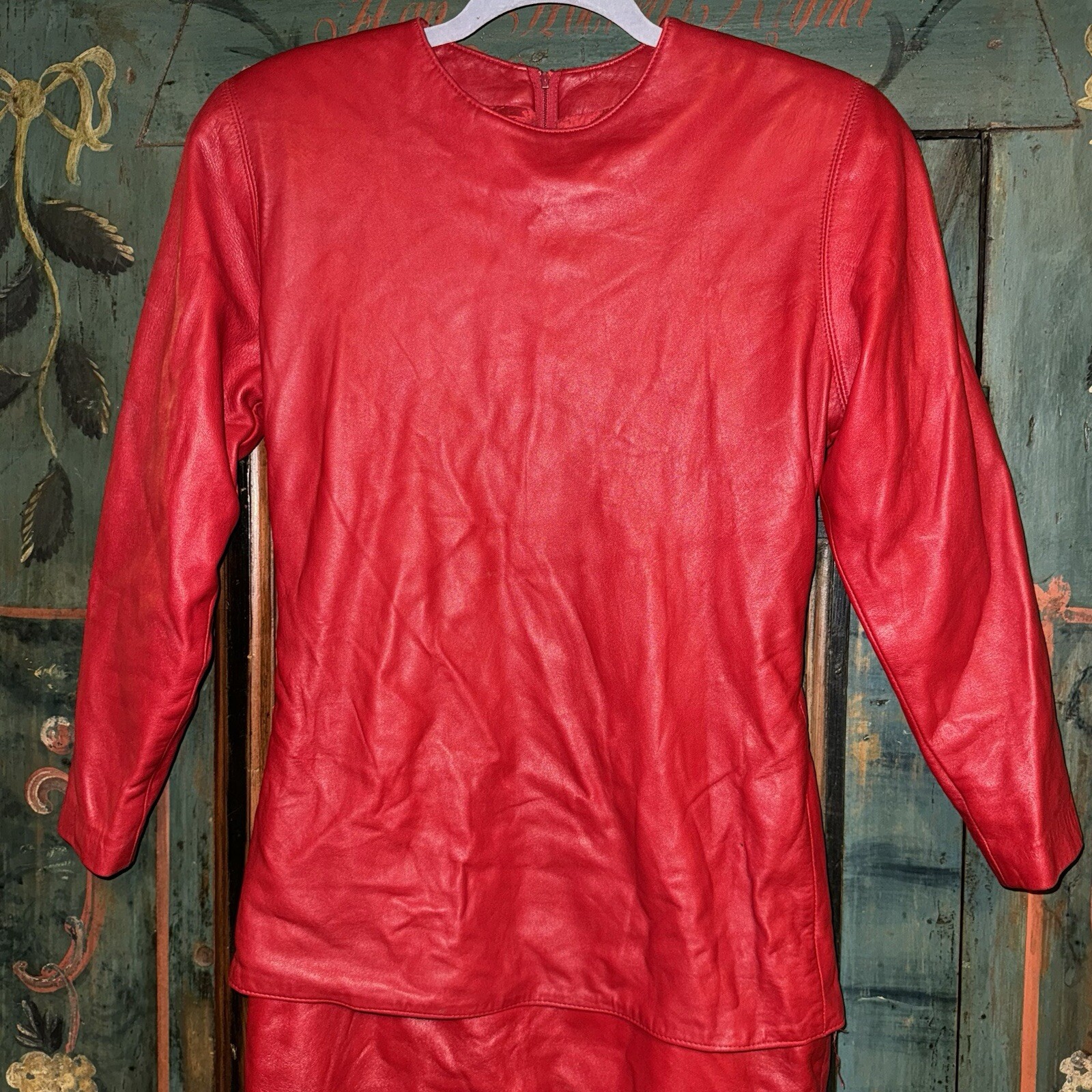 Vintage 1980s Red Leather Dress Vakko USA Sz S