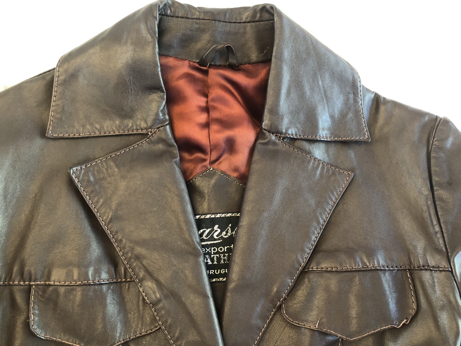 Vintage 1970s LEARSI Leather Jacket Size 14/Small Brown Cool Fashion Button GUC