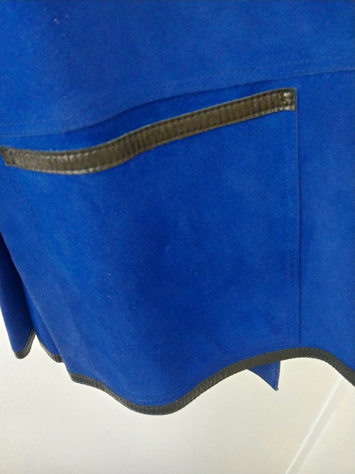 Jean Muir London Vtg 80’s Leather Suede Electric Blue W/ Black Trim Sz8 Jacket