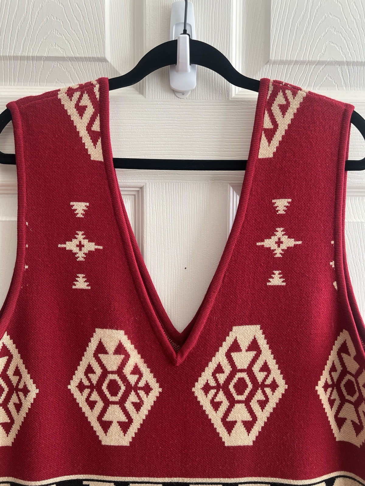 ANDREA JOVINE Vtg 80s Wool Aztec Blanket Fringe Sleeveless Sweater Dress Sz M
