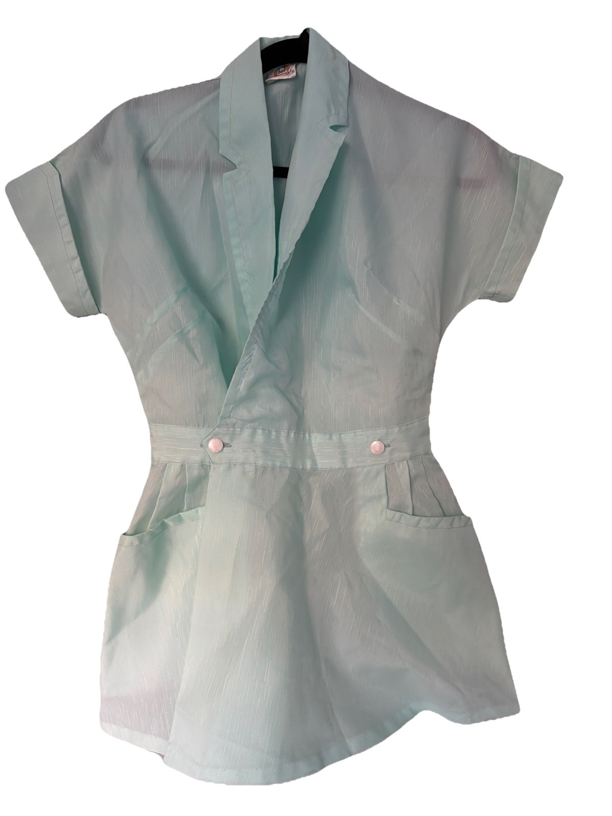 Medium 8 Vintage Beautician Nurse Frock Top 1960’s Mint Green Bob Evan’s F23