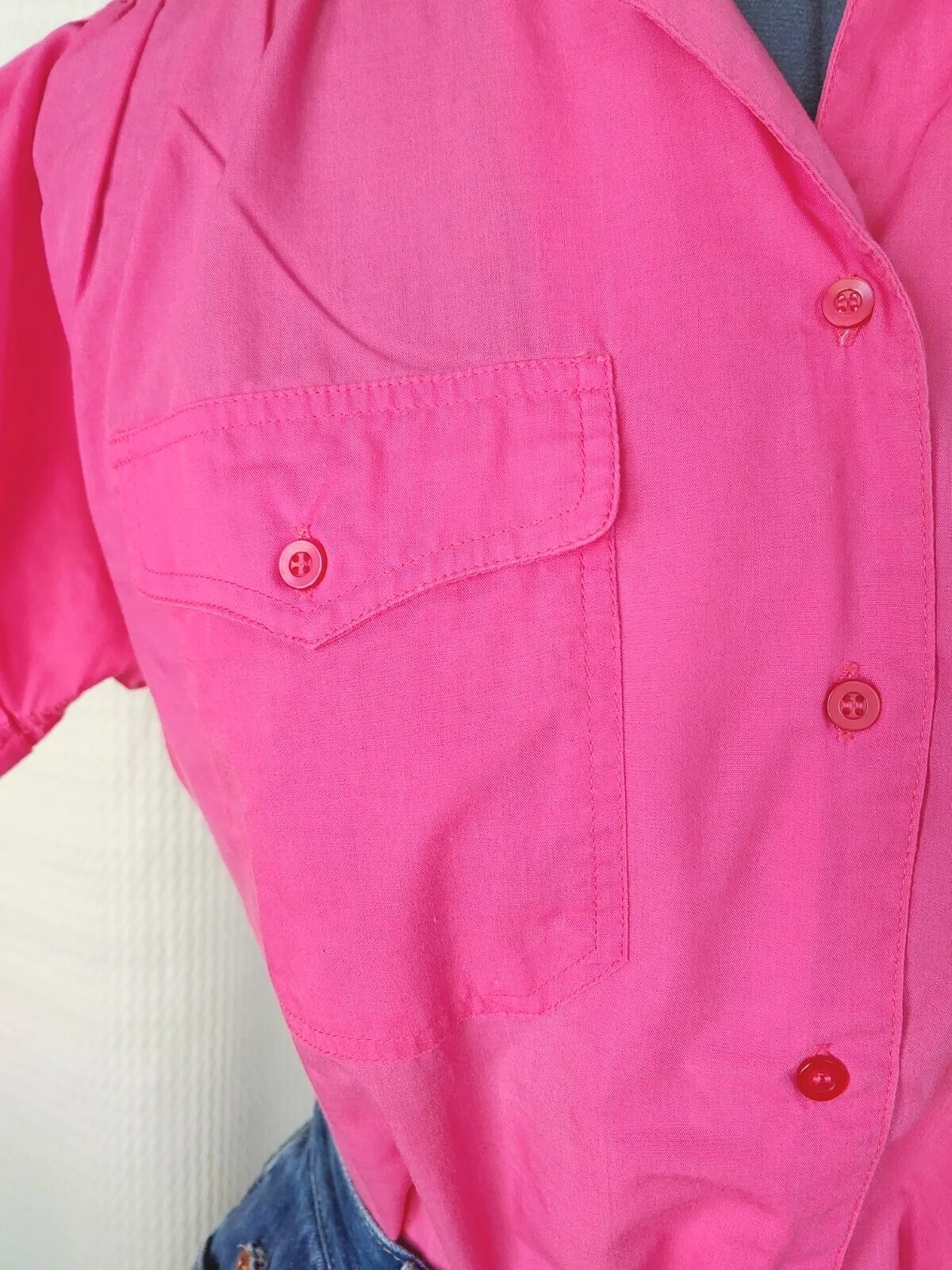 Vintage Objectives Hot Pink Short Sleeve Button Down Top Size 8