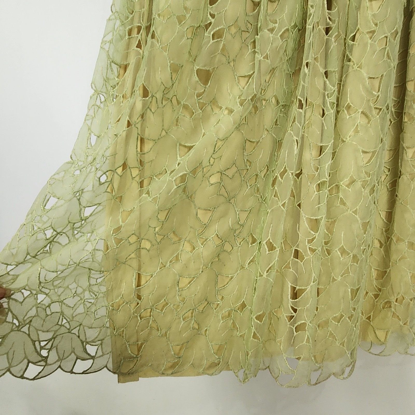 Lemon Lime 50s Cutwork Tea Dress S 3D Flowers Swing Prom Bridesmaid Pinup Swing
