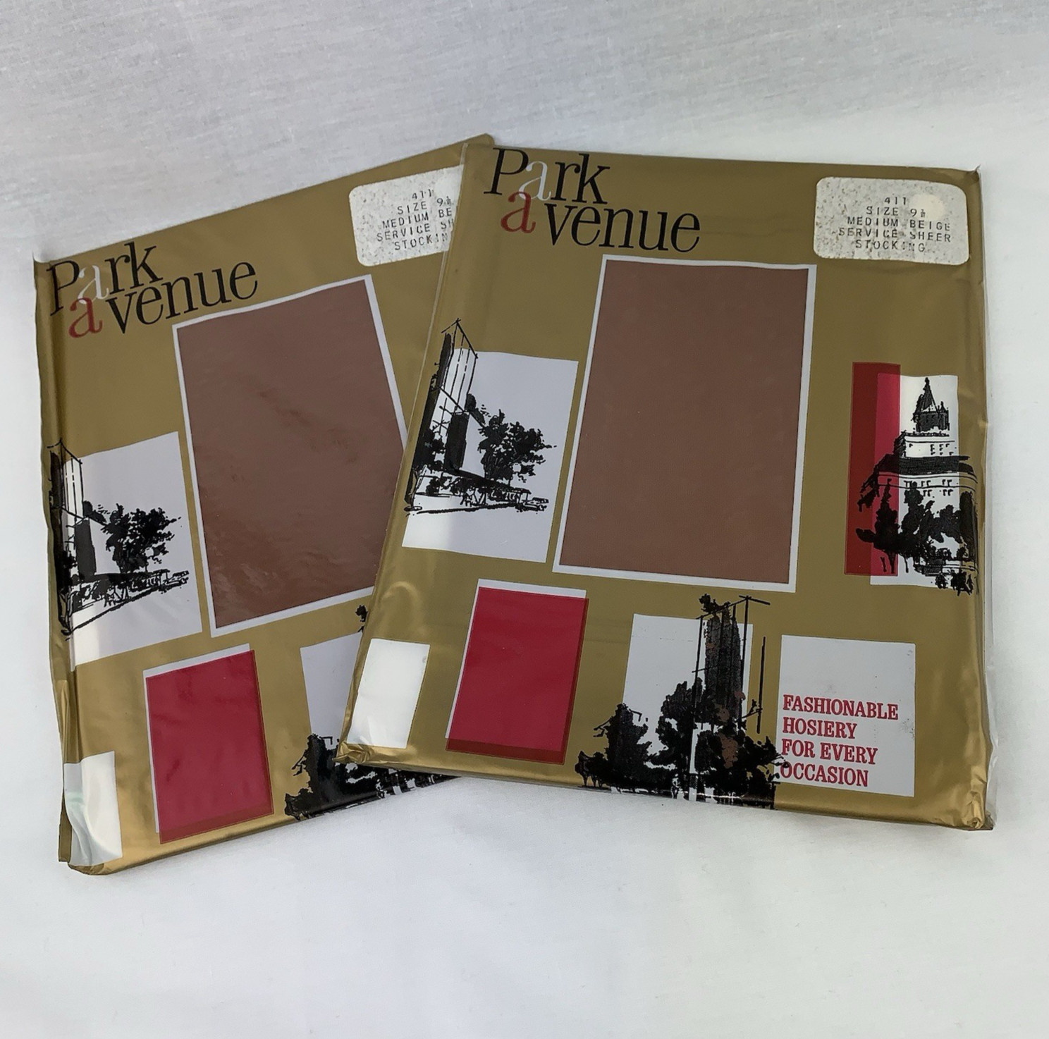 2 Pairs of Vintage Park Avenue Sheer Nylon Stockings Medium Beige Size 9 1/2