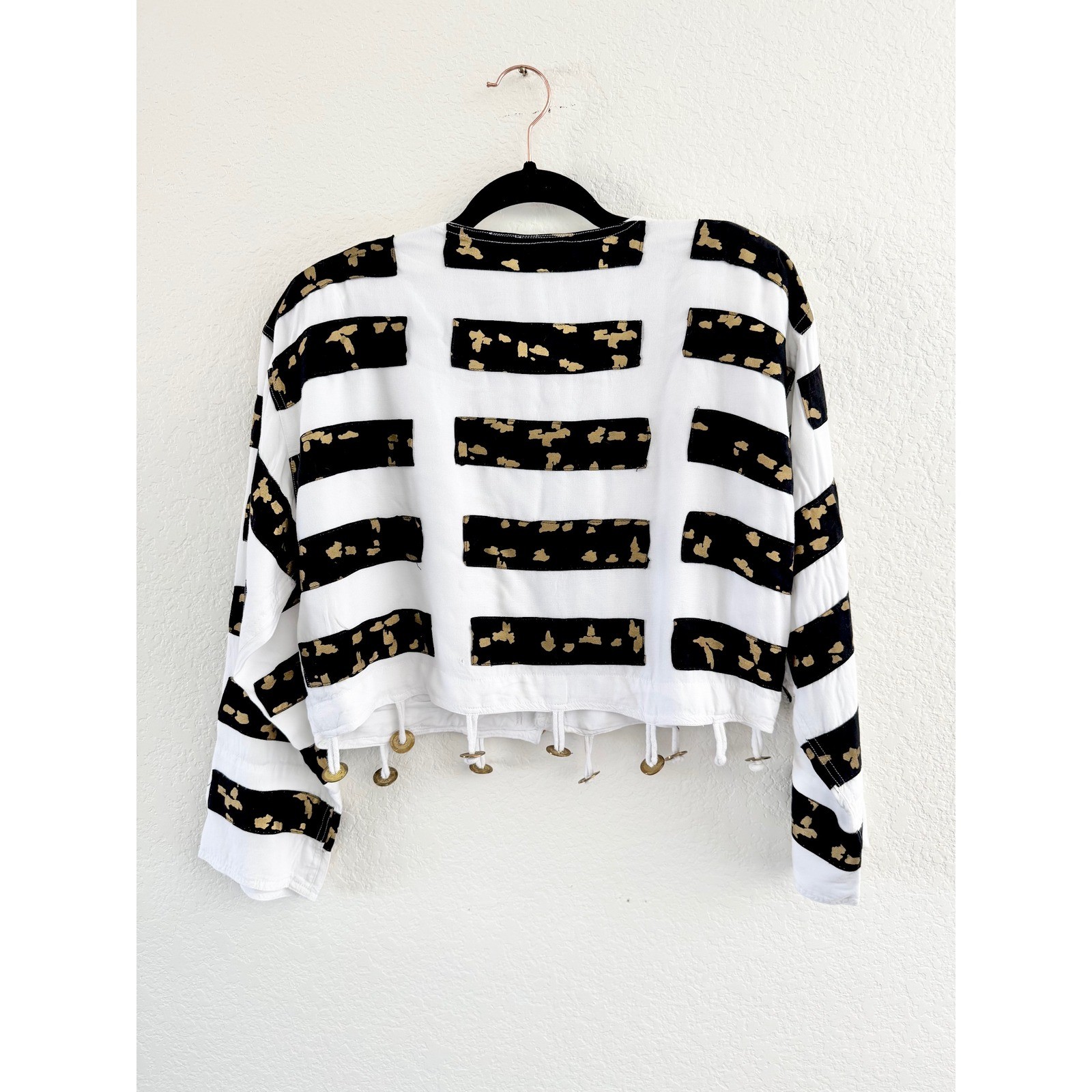 Nativewear Designs Jacket Womens Medium White Black Gold Vintage Toggle Cropped