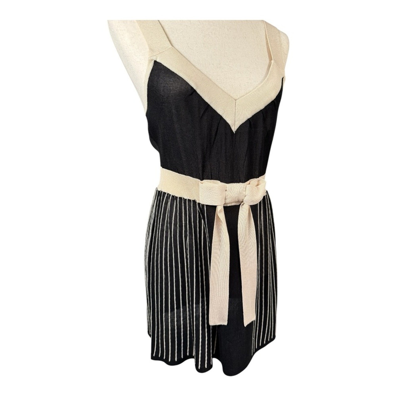Nanette Lepore Vintage Knit Dress Black Cream Retro Coquette Feminine Medium