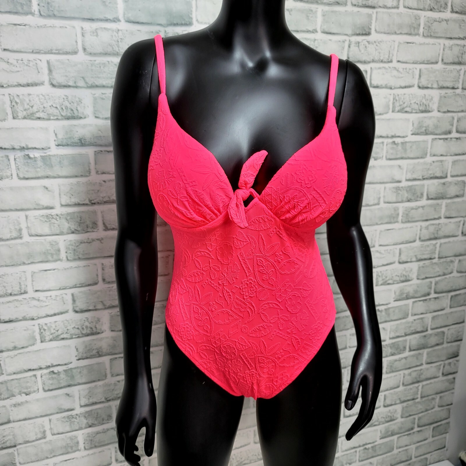 Vintage 80s 90s Pacific Connections Neon Hot Pink 1 Piece Underwire Padded Swim