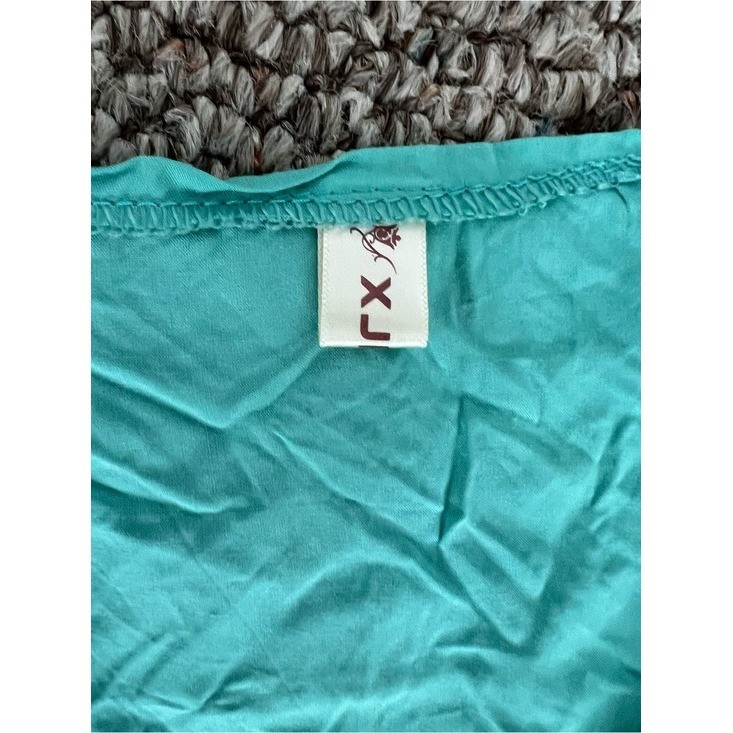 FMC Teal Crochet Lace Trim V-Neck Dolman Sleeve Blouse Top XL