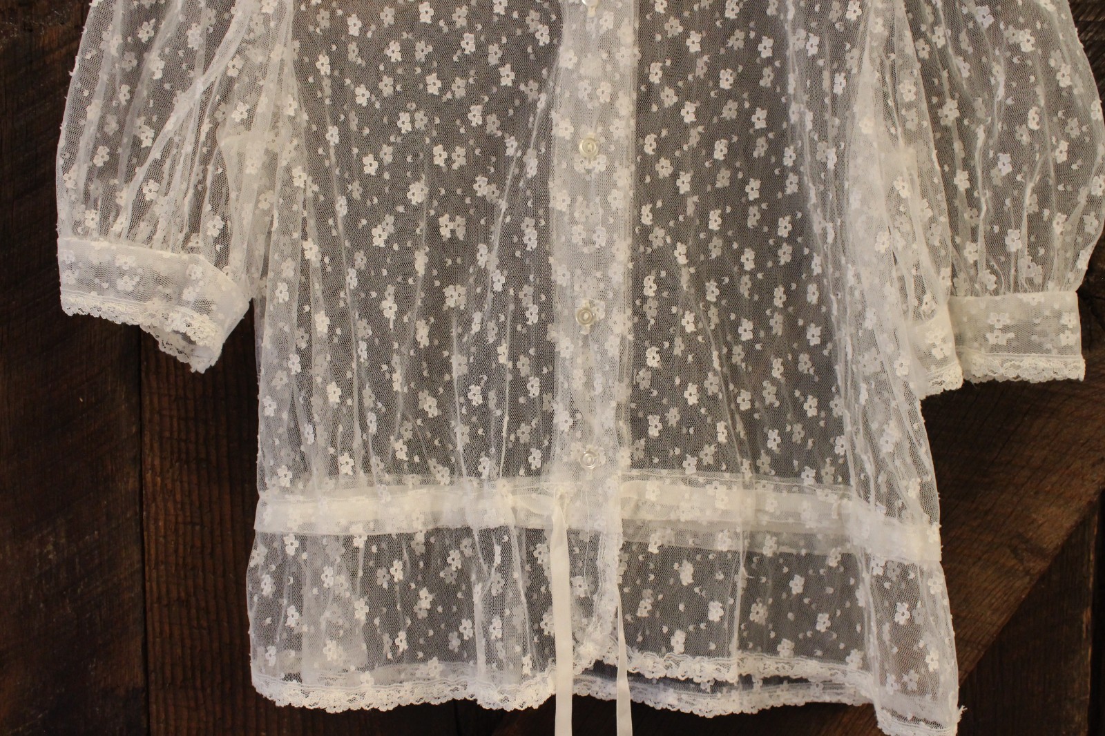 Vintage White Blouse Gunne Sax by Jessica Lace Design See Through Floral 1970s