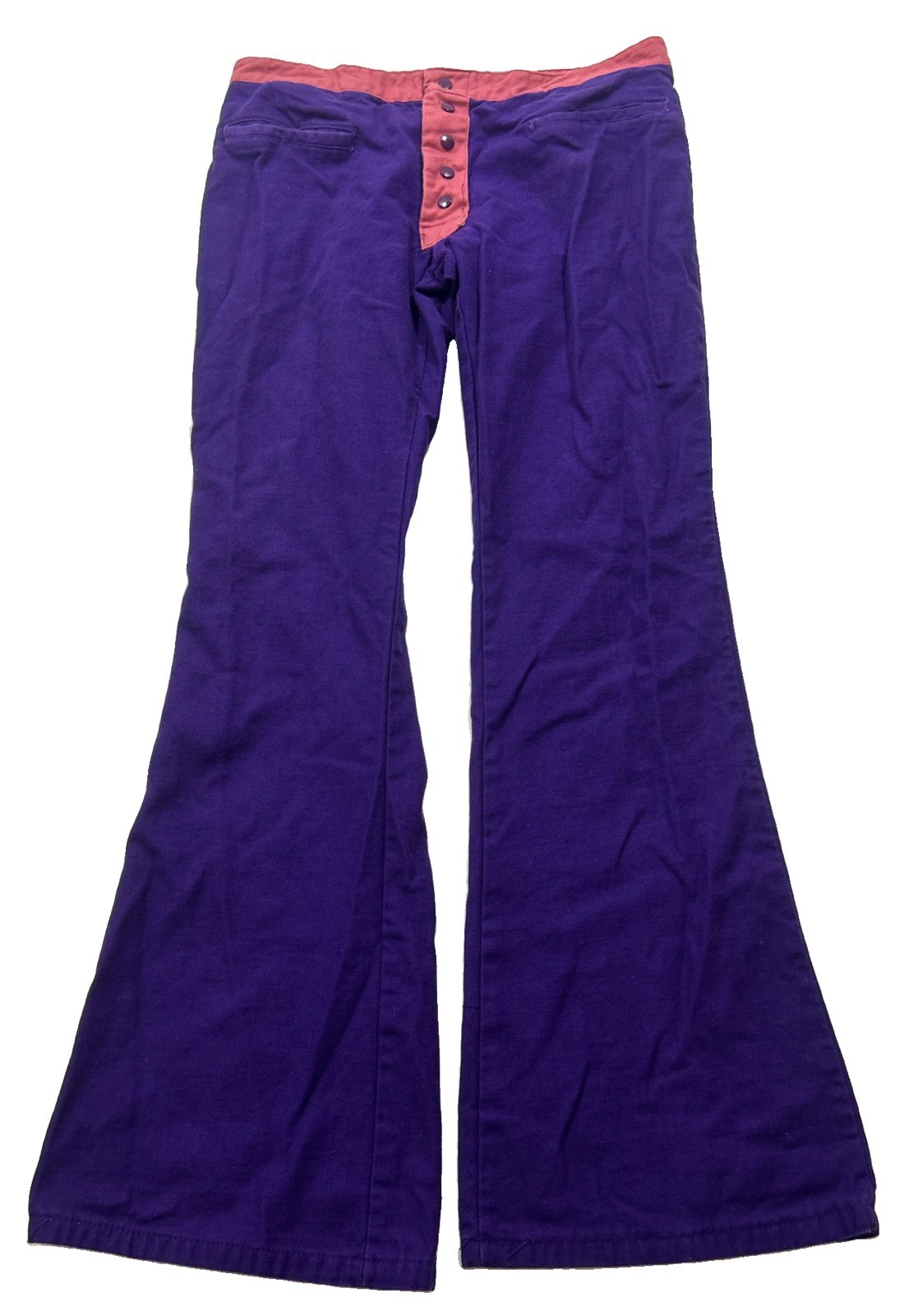 Vintage Purple Pink 2 Tone 70s Button Fly Flared Pants 33×32.5 Disco Hippie