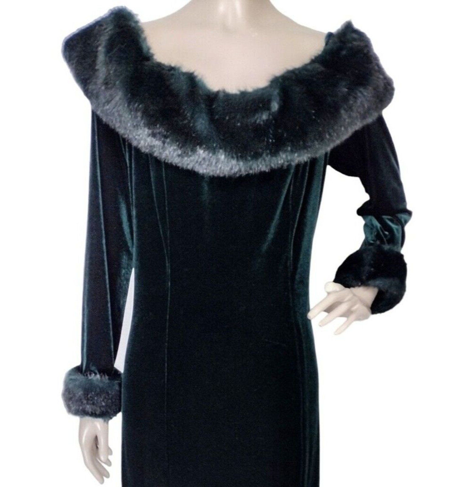 Vintage 80s 90s Aspeed Green Velvet Faux Fur Volump Bombshell Party Dress NEW