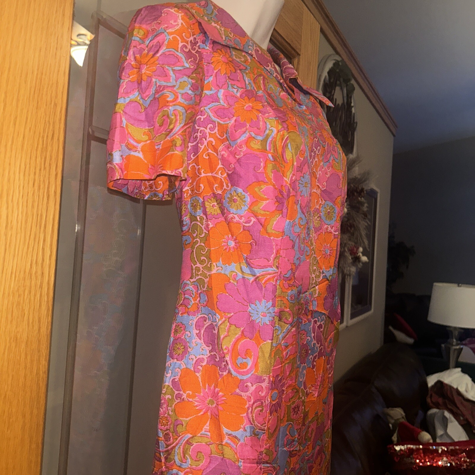 Vintage 60’s Thai 100% Silk Pink Floral Dress Bangkok K.S. Wong