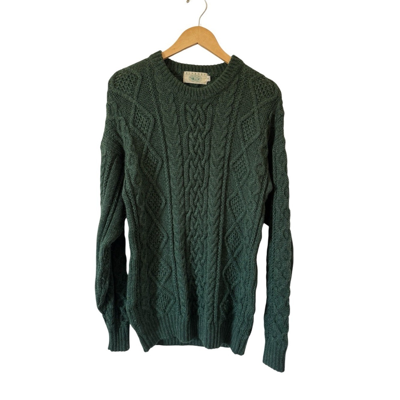 Vintage Wool Fisherman Sweater Blarney Woolen Mills Forrest Green Medium READ