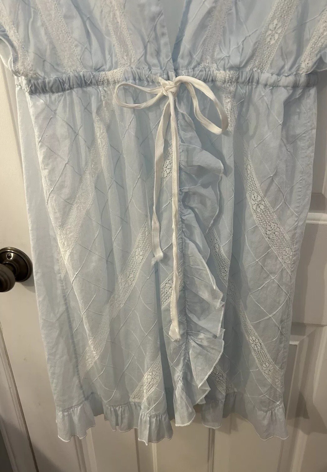 Vintage Jade Rio Women’s Size 42 (S) Blue Cotton – Embroidered, Lace Short Robe