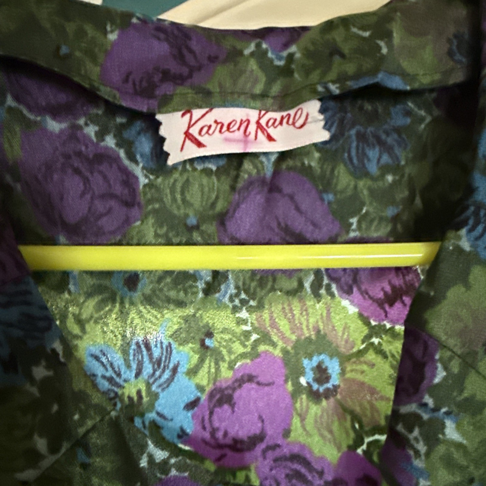 Vintage 1960’s NOS Deadstock Purple Blue and Green Floral Print Dress Large