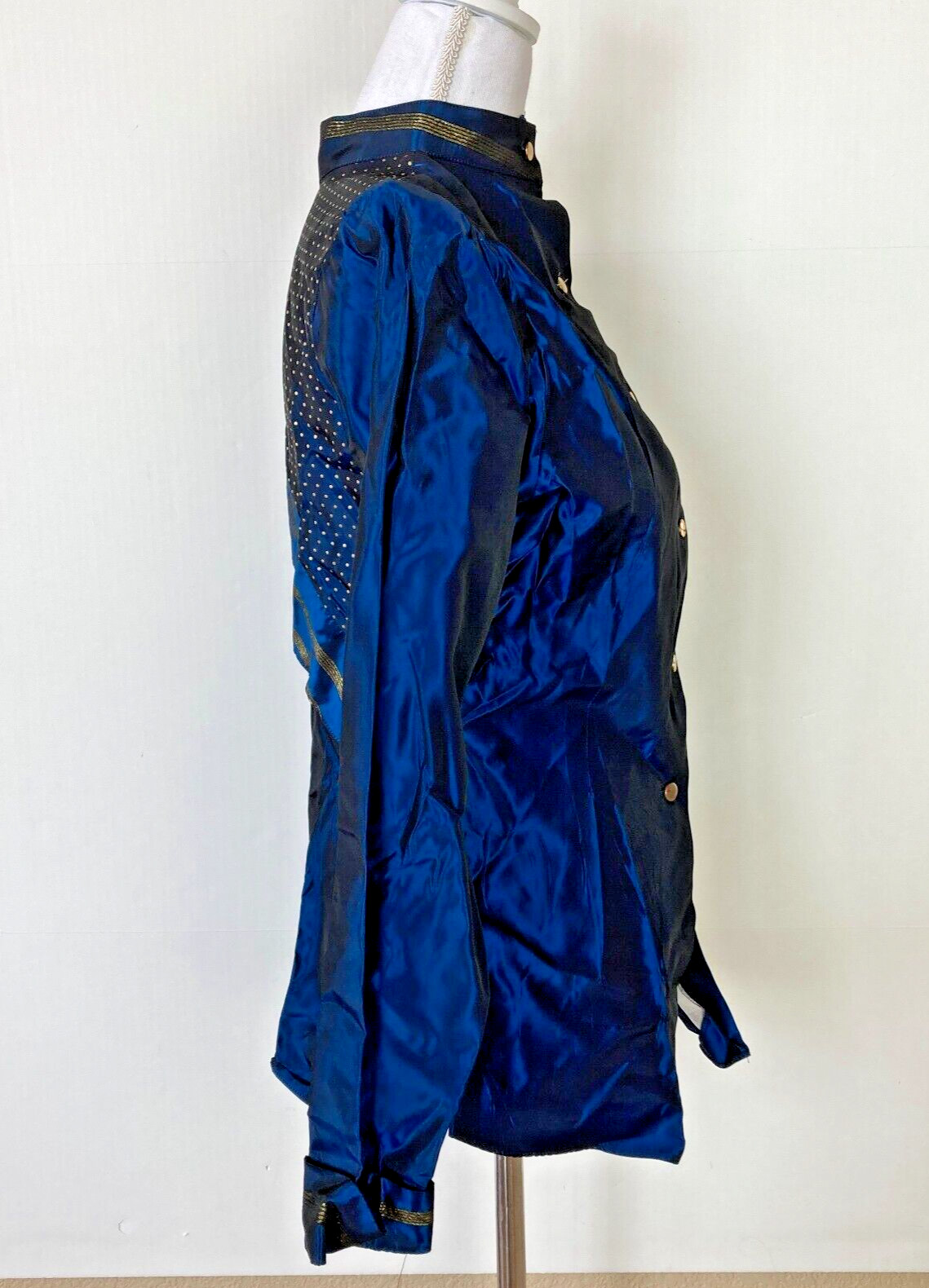Vintage KARMAN Western Blue Metallic Shirt Top Womens Sz 9/10 Majorette Band