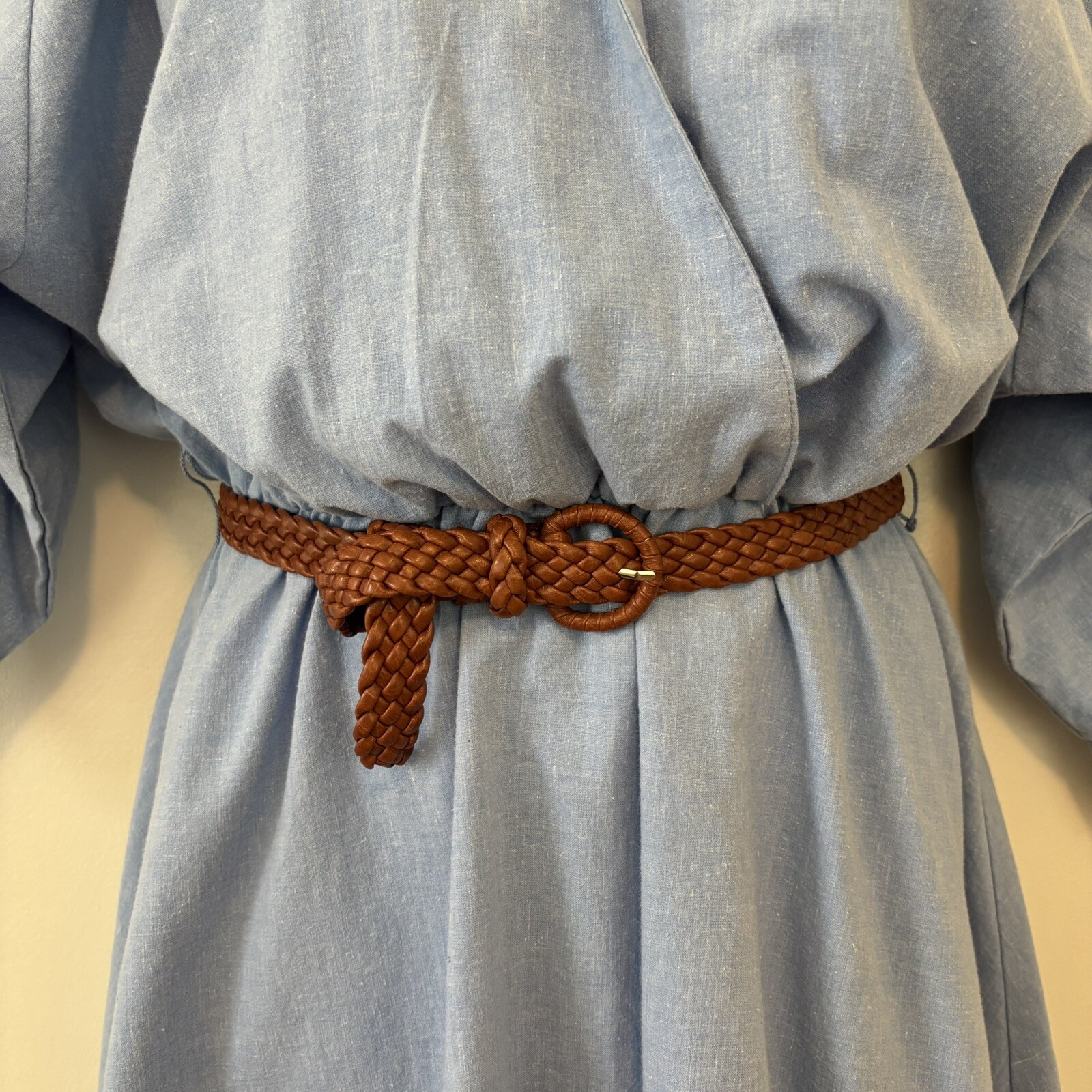 Vintage Blondie And Me Blue Cotton Dress Small Medium Midi Puff Sleeve