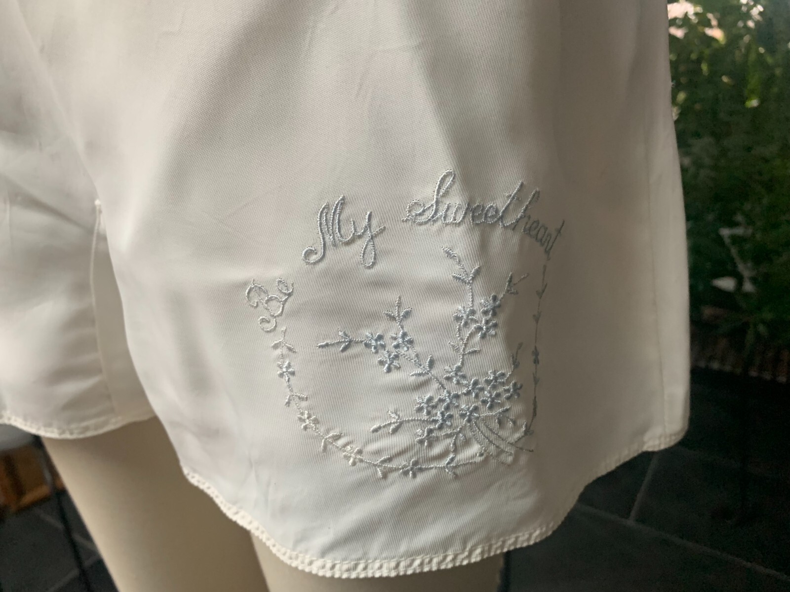 Vintage 1930s Silky White Satin Rayon Embroidered Step Ins Side Button Tap Pants