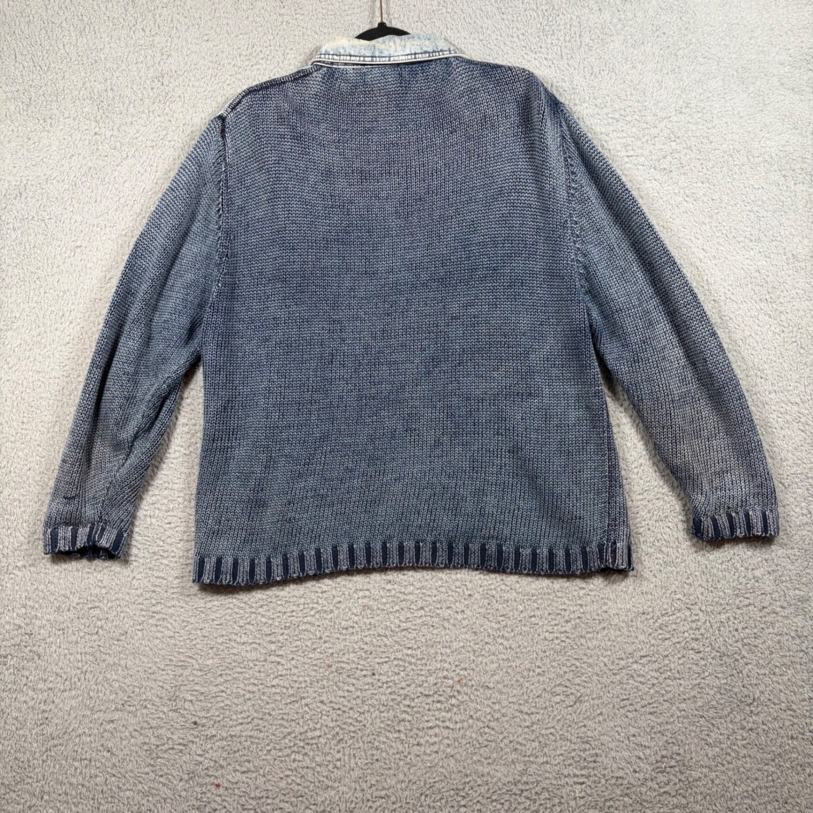 PBJ Blues Women XL Mix Knit Acid Wash Denim Blue Cardigan Sweater Jacket Vintage