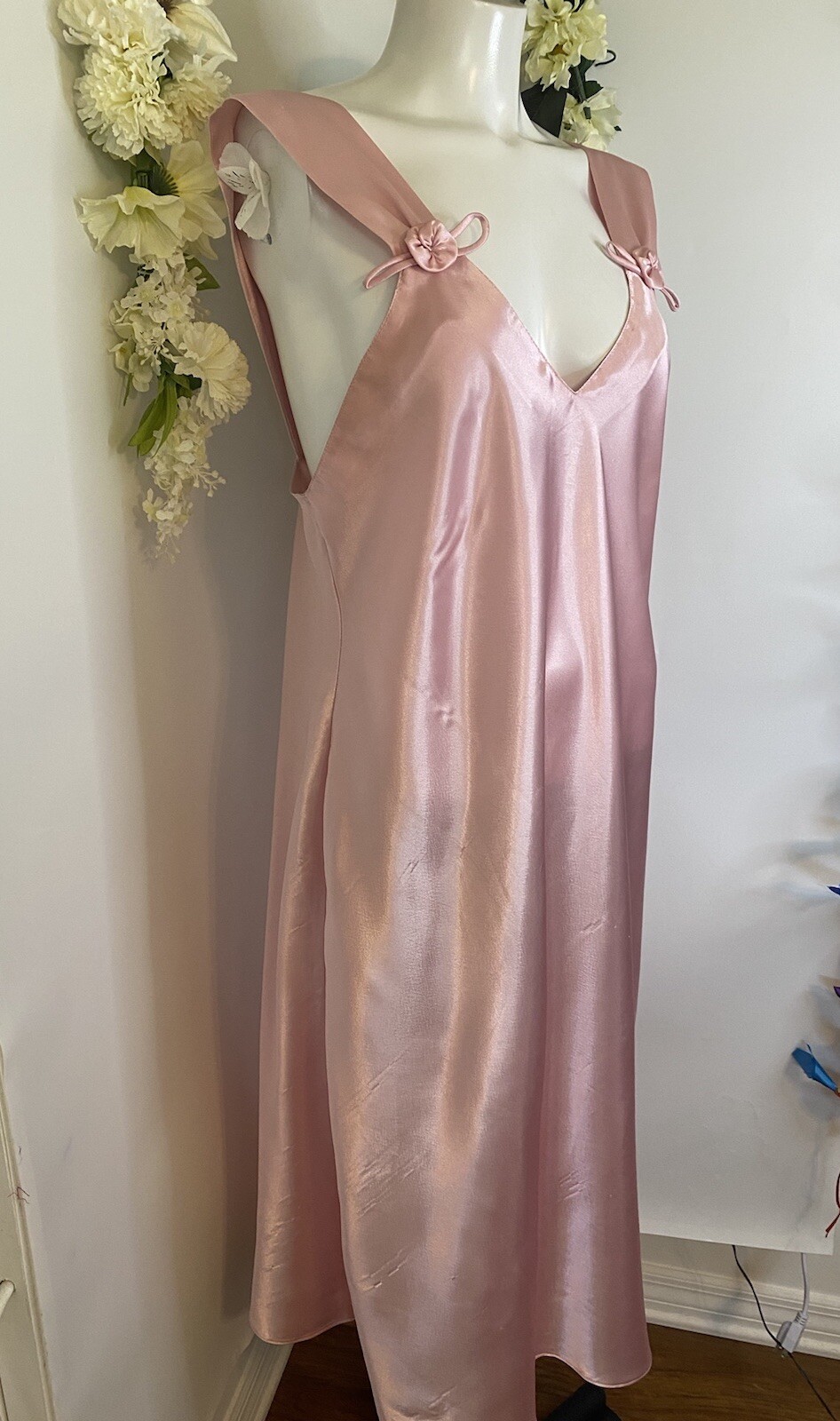 Vintage Val Mode Pink Lingerie Peignoir Sleep Gown Dress Ankle Length Size Large