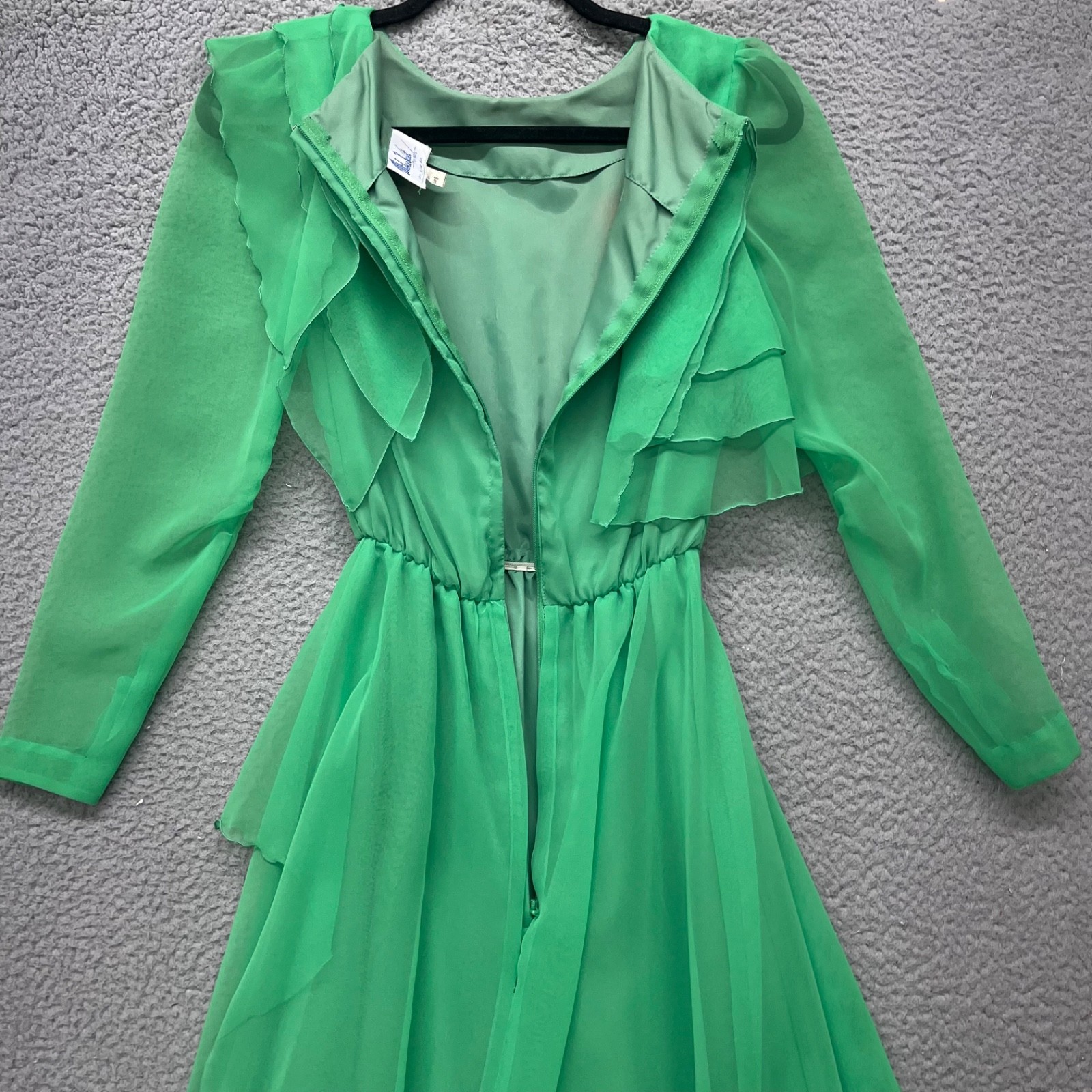 Mike Benet Formals Dress Womens 6 Green Layered Sheer 1960’s True Vintage Retro