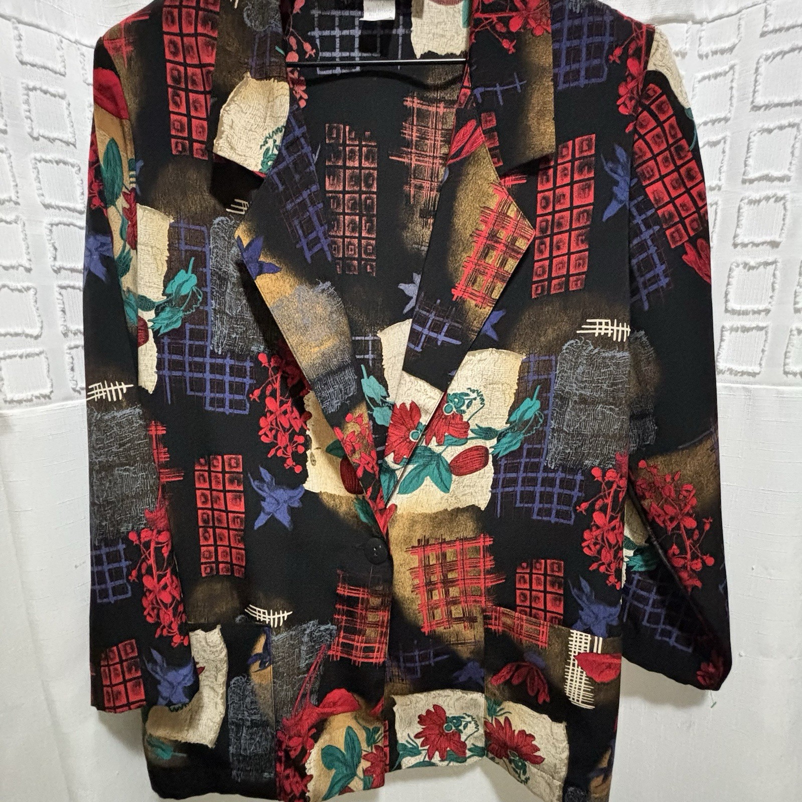 Striking Vintage Richard Kristall patchwork Blazer geometric and floral pattern