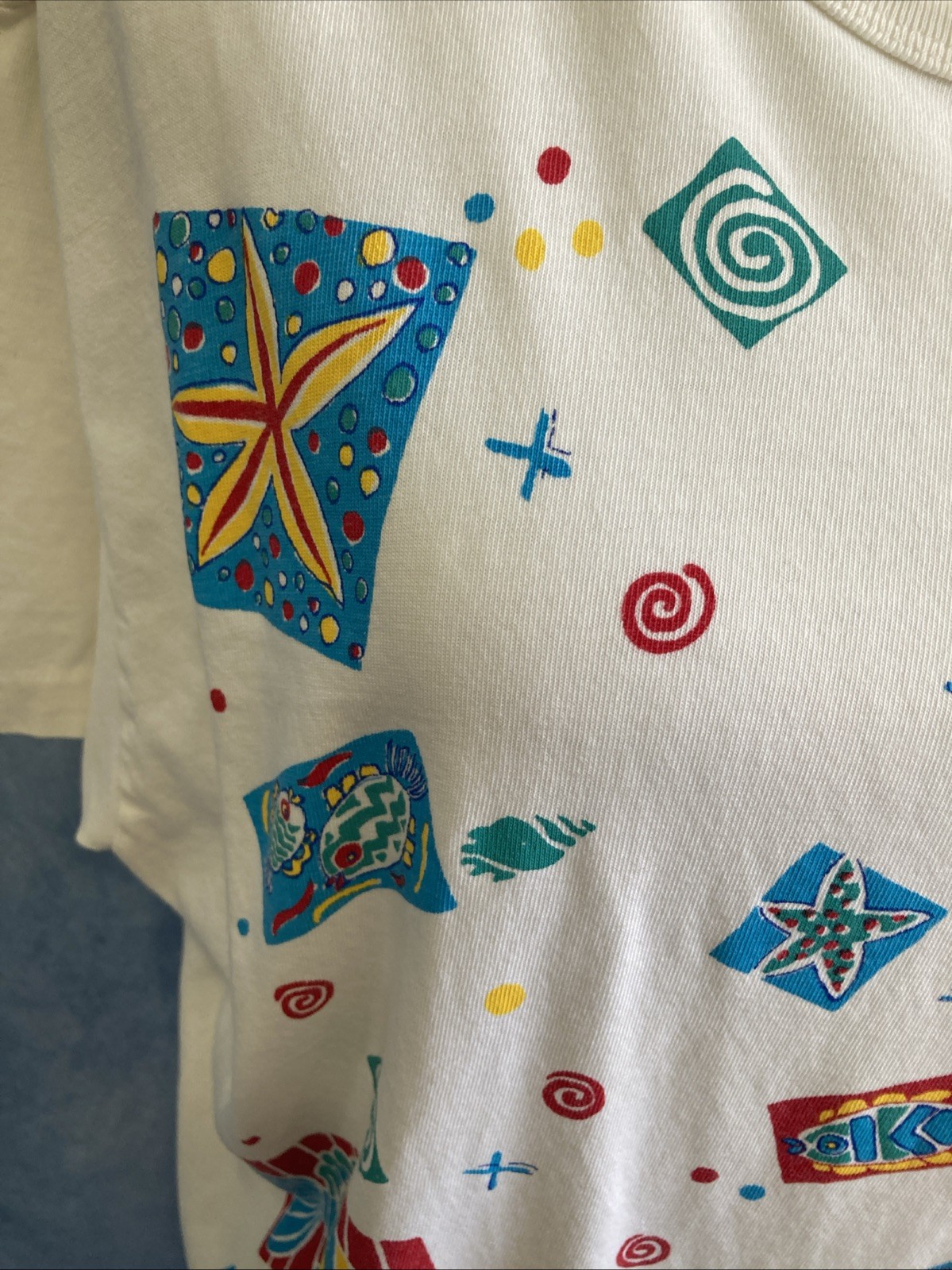 VTG 90s Oasis Tropical Fish Swirl Graphic T-Shirt Dress OS Women’s White Retro
