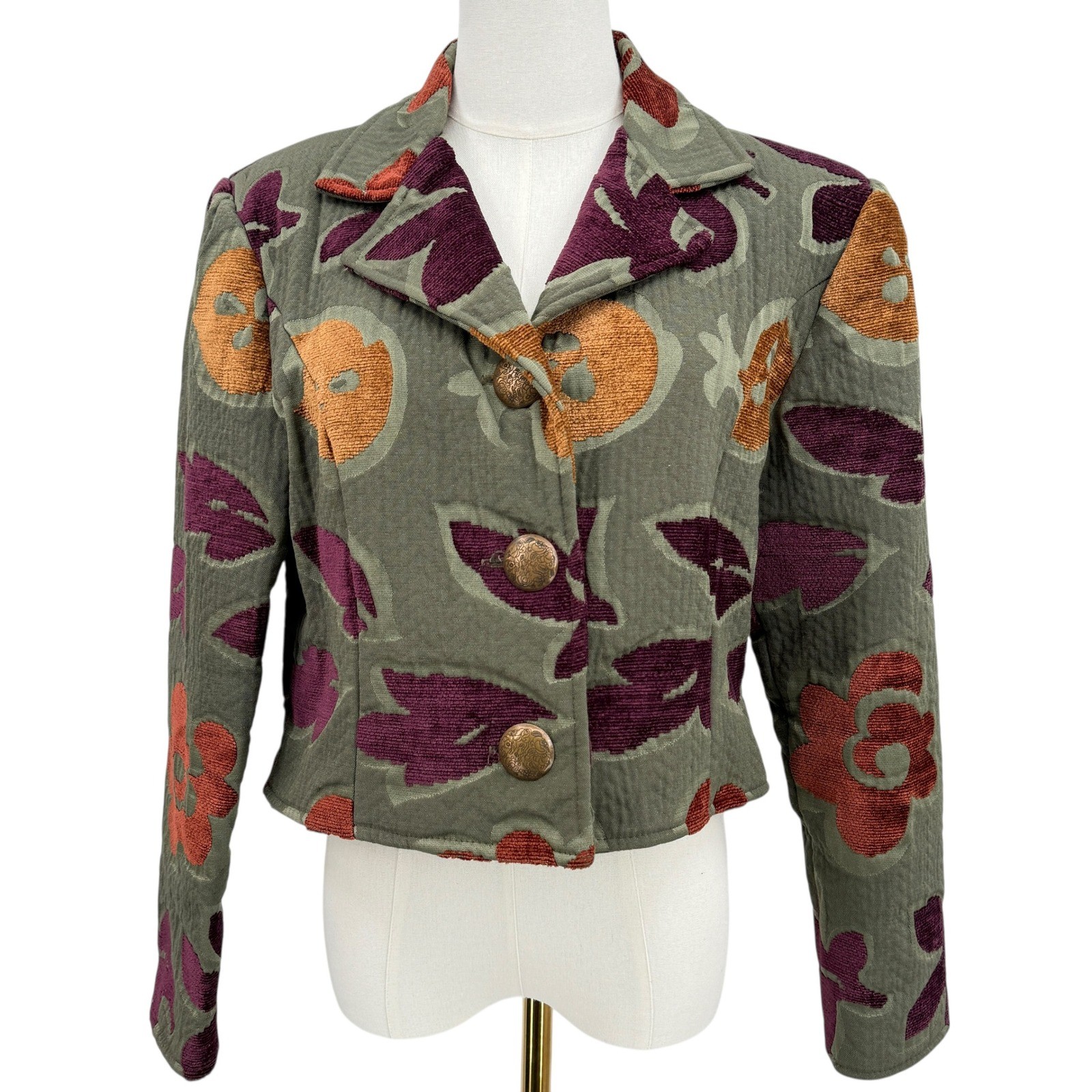 Painted Pony Women 90s Floral Tapestry Cropped Jacket Art Teacher Boho Small