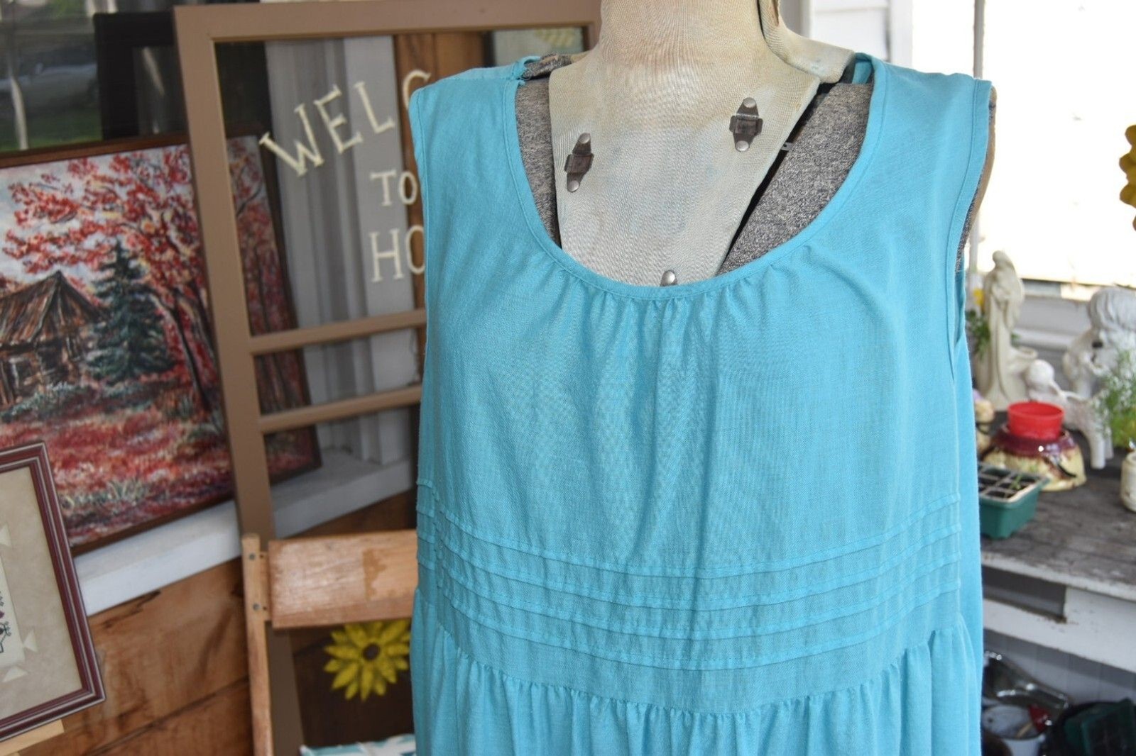 Vintage 90s Anne Leslie Plus Tiered Prairie Dress Made in USA Blue Size 1X