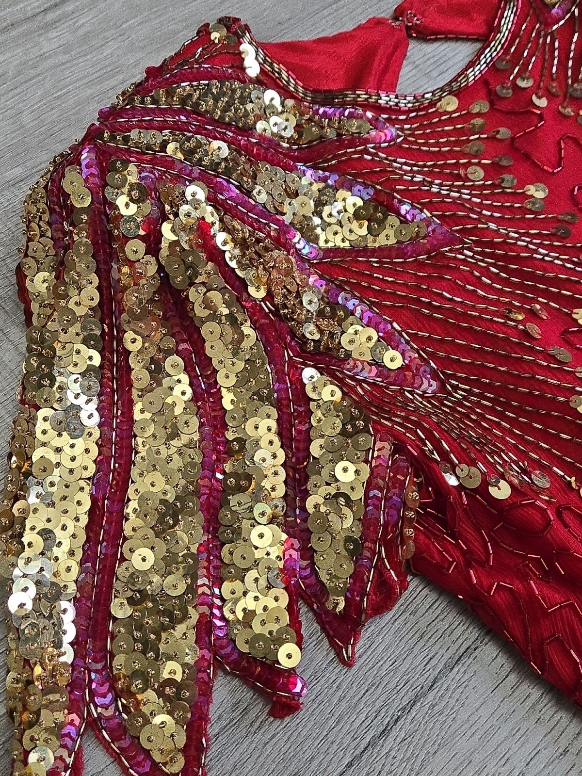 Scala Red & Gold Sequin Beaded Silk Bodycon Cocktail Dress P/P Milan Paris LA