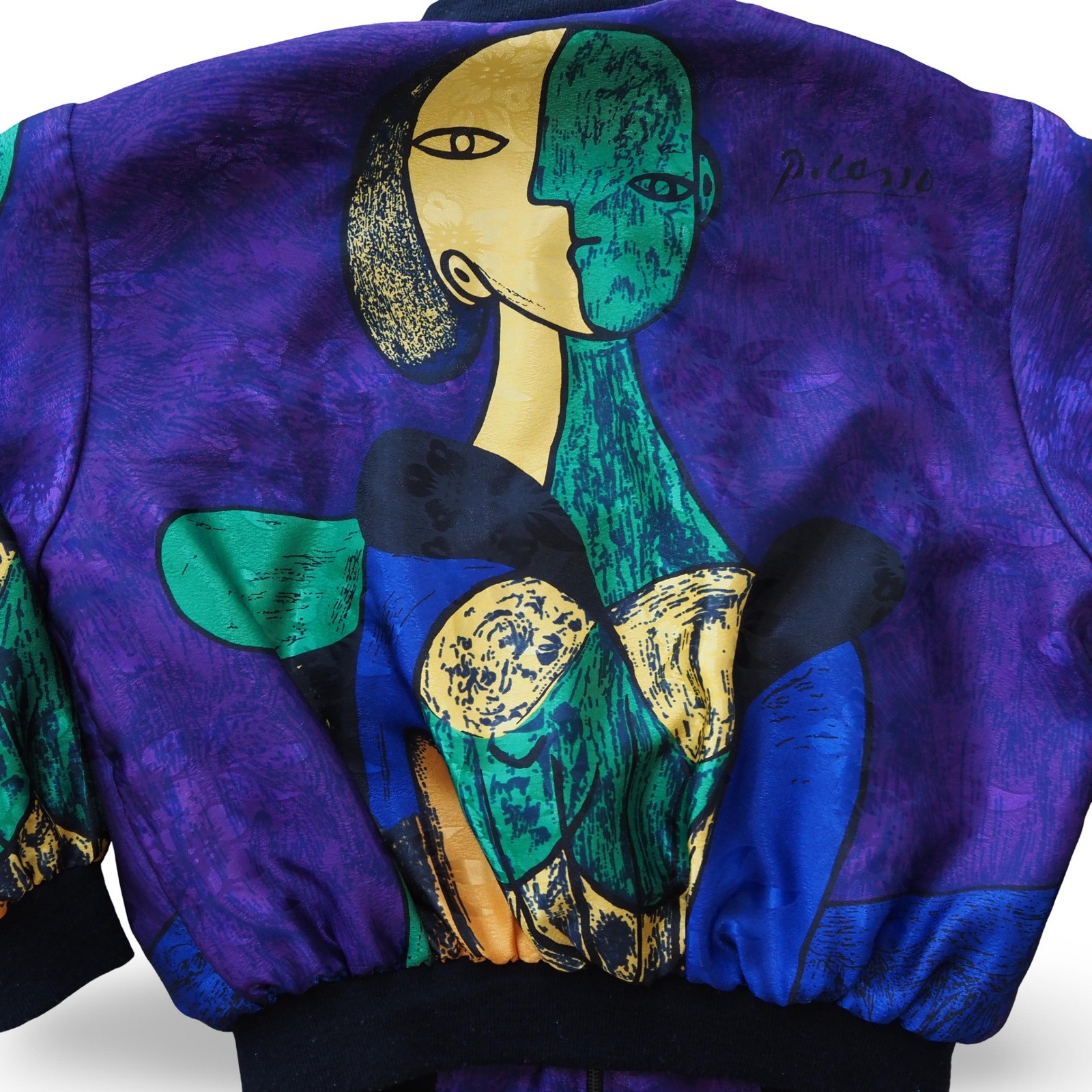 Vintage Nicole J Farah Picasso Face Art Bomber Jacket Women’s L-XL Purple