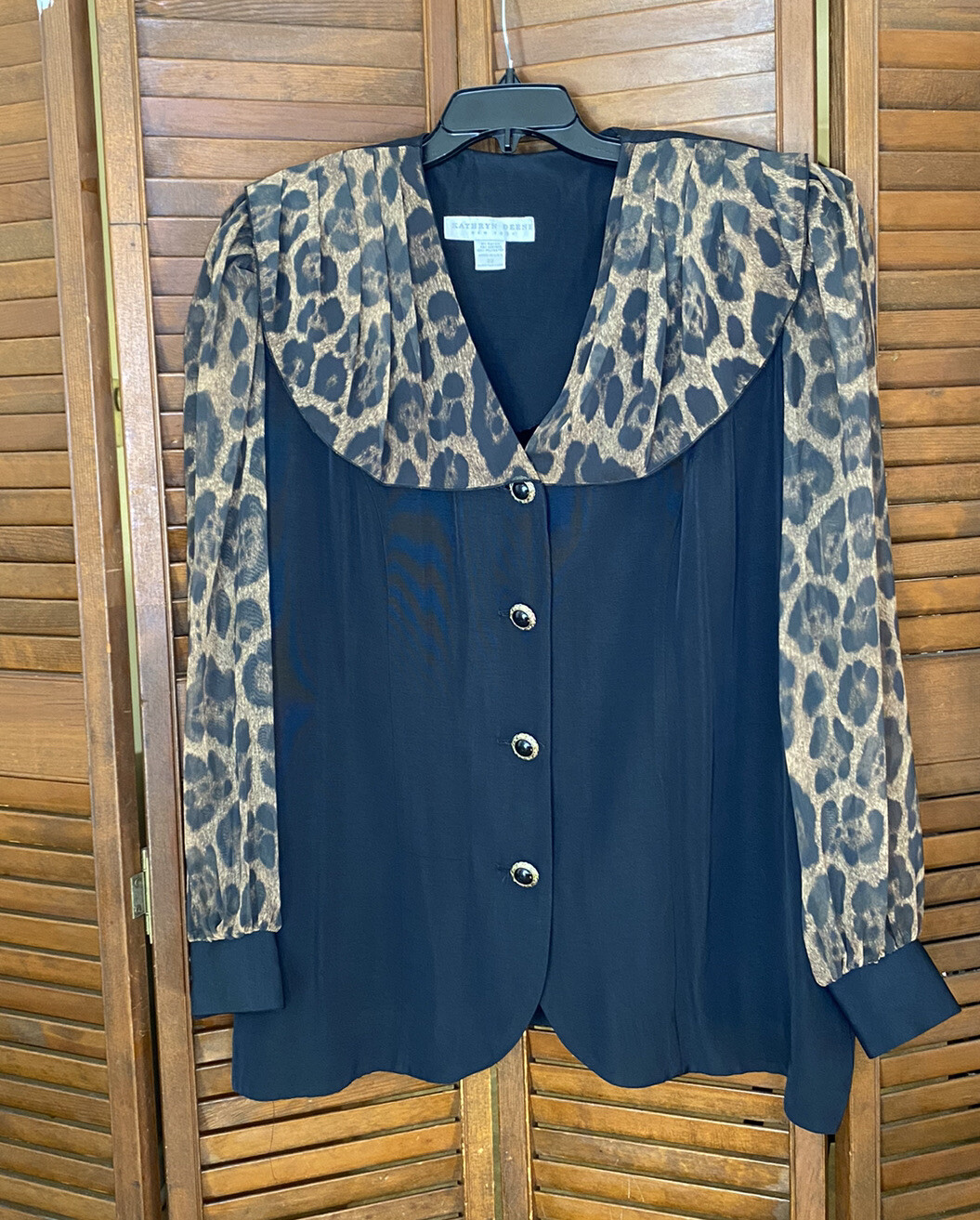 Vintage Kathryn Deene Animal Print Sheer Sleeve Blazer Womens Size 22