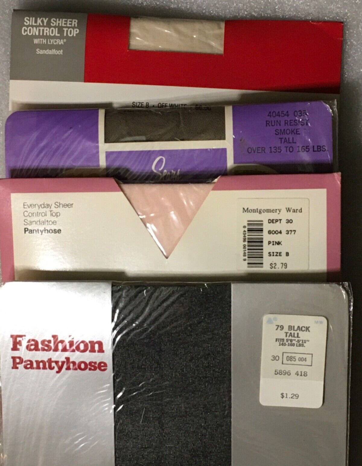 (4)NOS Pantyhose Round Clock Fashion Bug Sears Control Top Pink Black TALL
