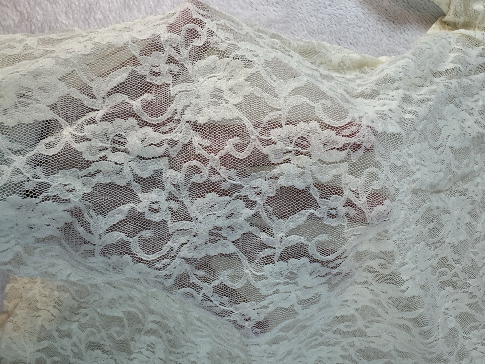 Sheer Lace Long Sleeve Top Cream Stretch Nylon Small Ballerina Fairy Feminine