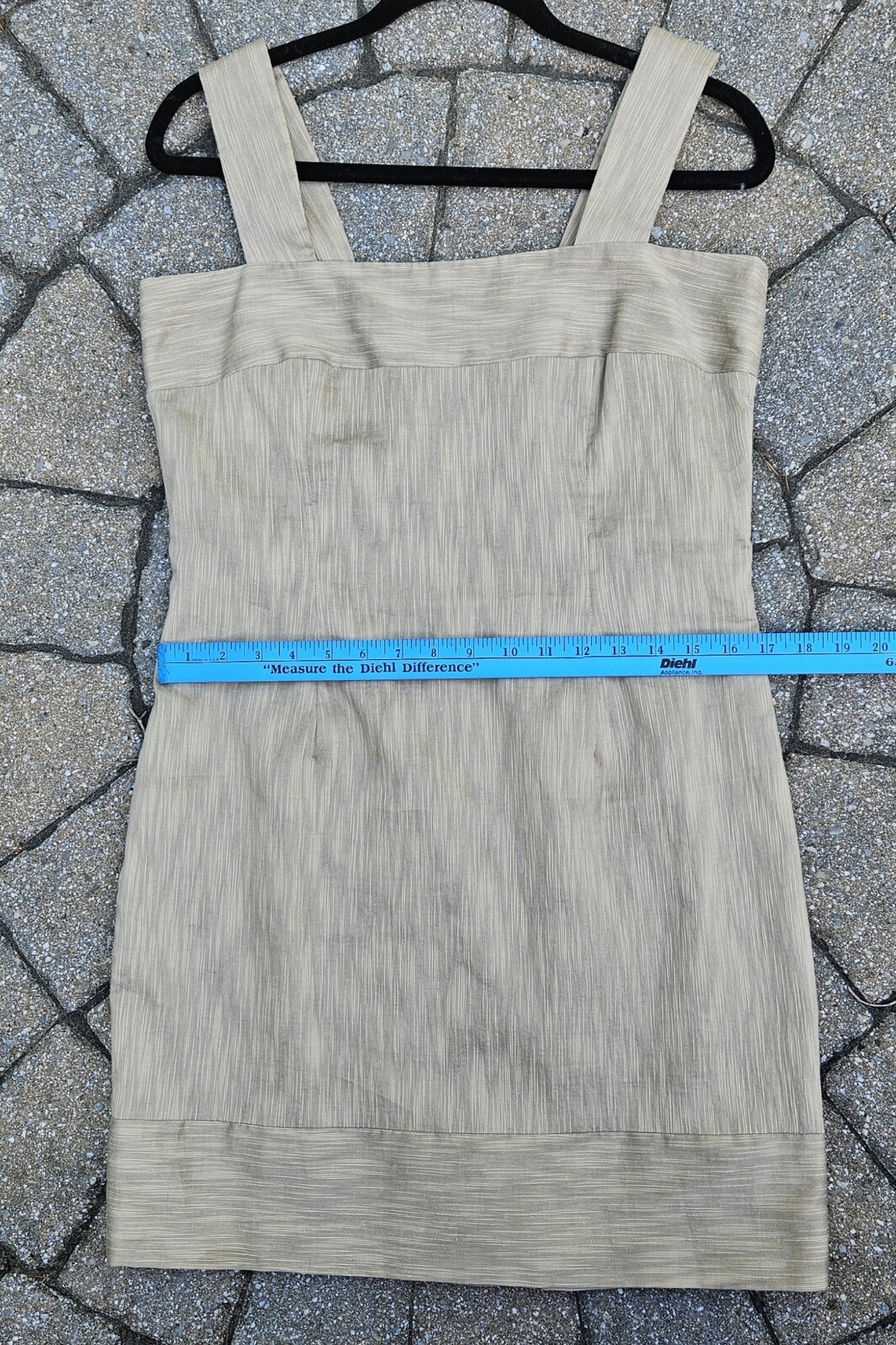 Anthropologie Golden Tan Sheath Dress Texture Square Neckline Chic Isabella Bird