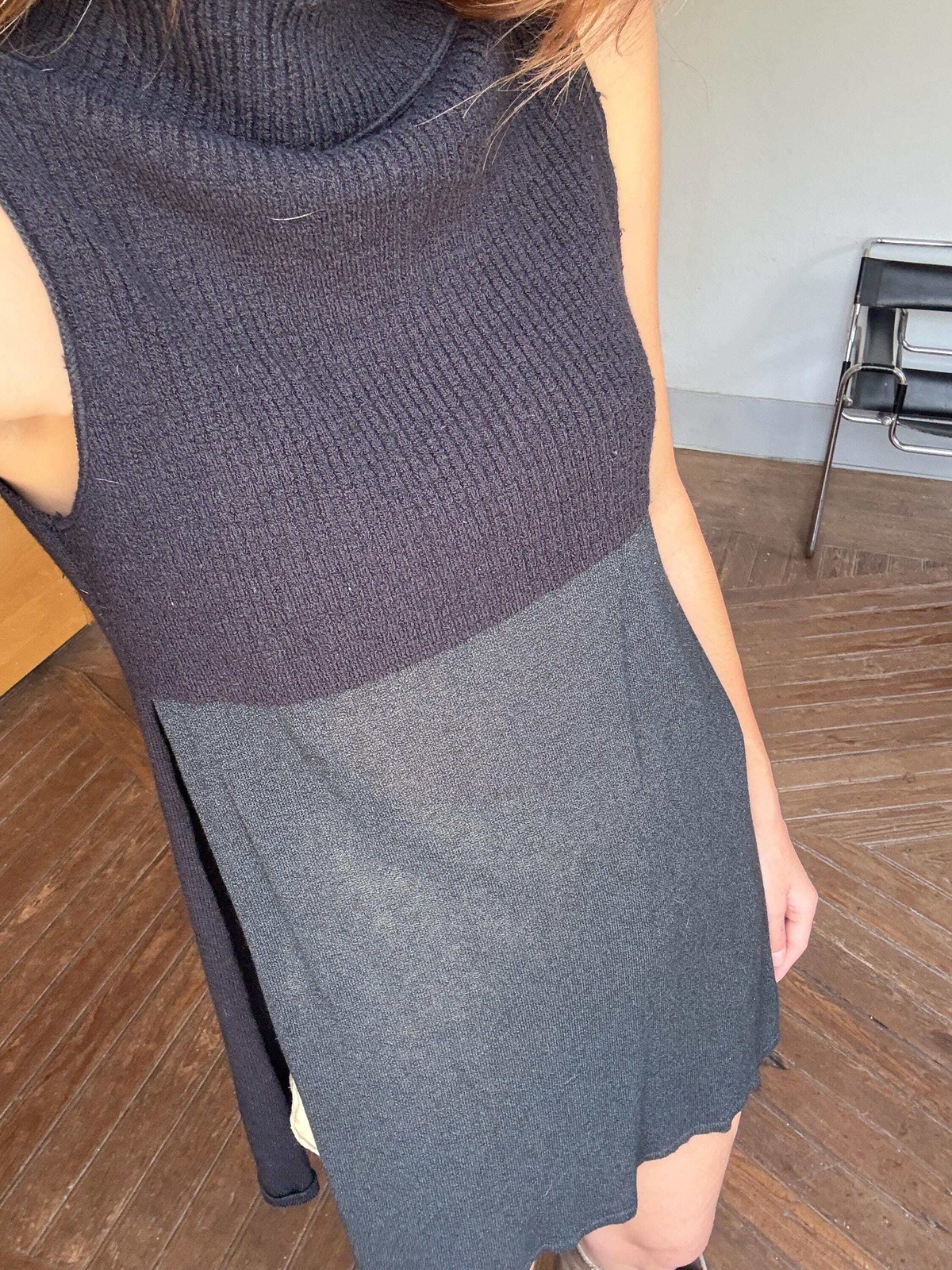 Black Sarah Pacini Turtleneck Tunic Top – Minimalist High Neck Wool Blend