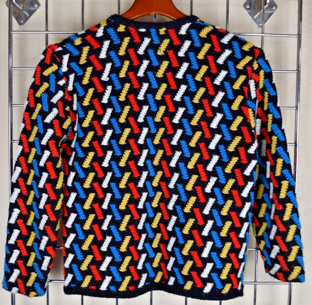 Vintage Knit Sweater Size S/M 60s Rivoli Black Red Blue Yellow White Diagonald