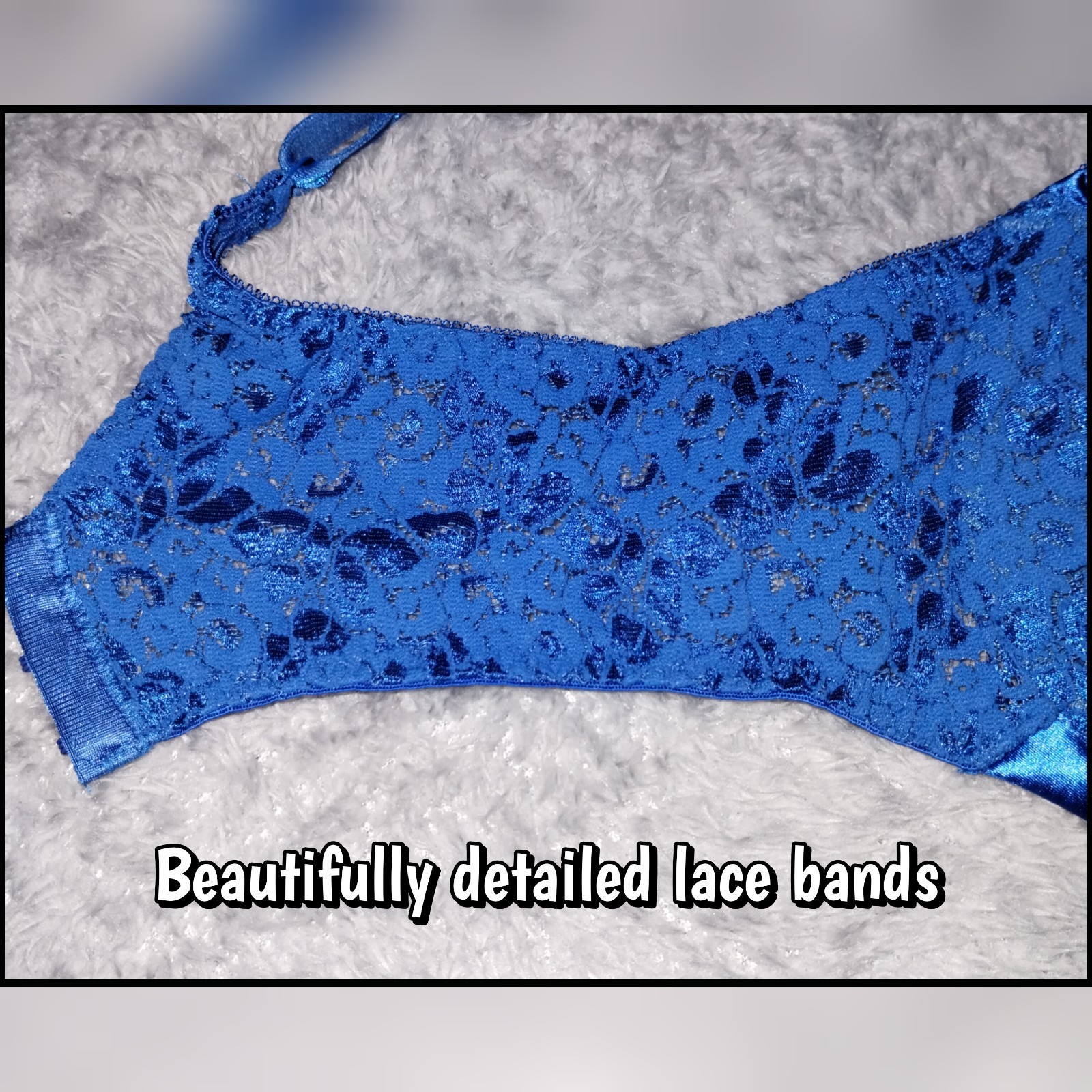 Maidenform Rendezvous NWT VTG Cobalt Blue Nylon Satin Lace Set 38D / Large