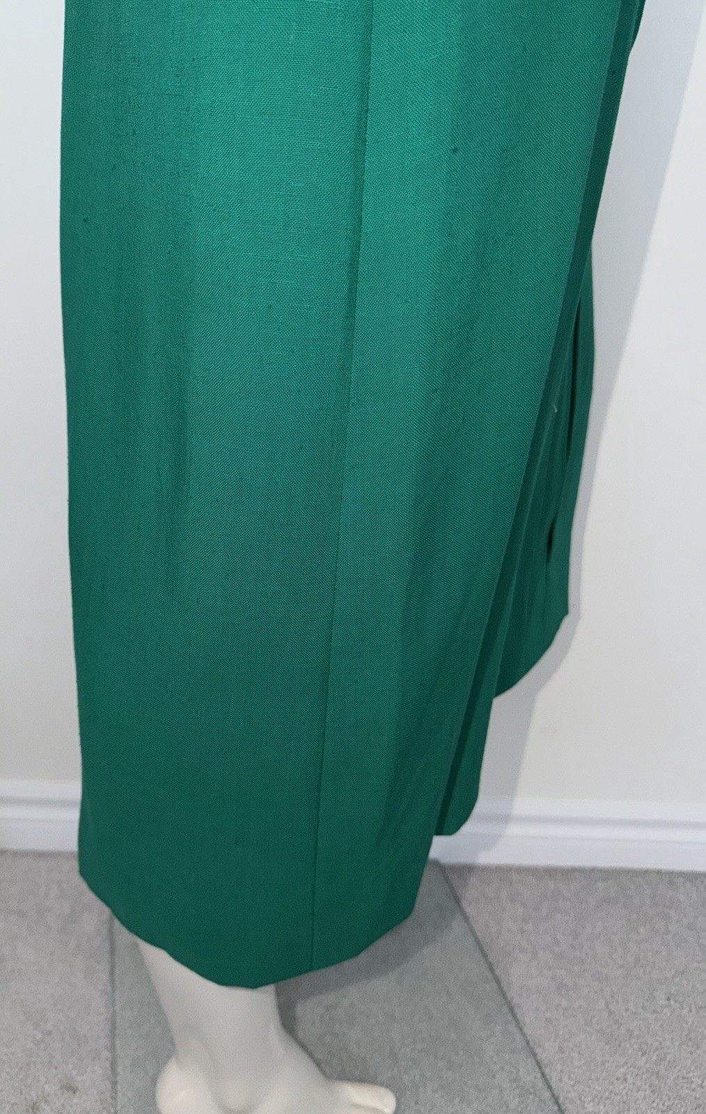 VTG 80s Pauline Trigere Bergdorf Goodman Emerald Green Maxi Textured Shirt Dress
