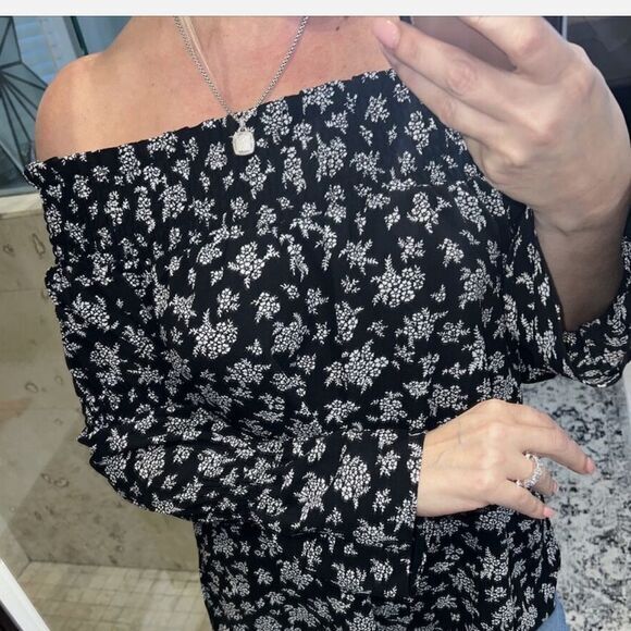 Michael Kors Women’s Off Shoulder Black and White Floral Blouse