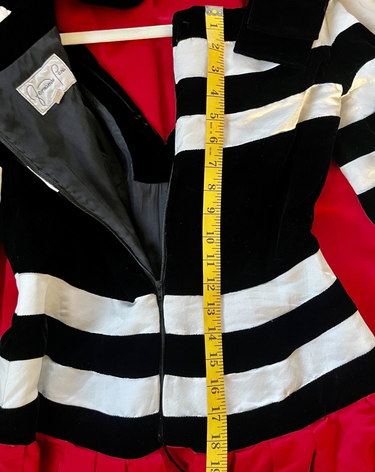 Vintage 1980s Fernando Pena Black White Red Dress Satin Velvet Bows Unique Rare