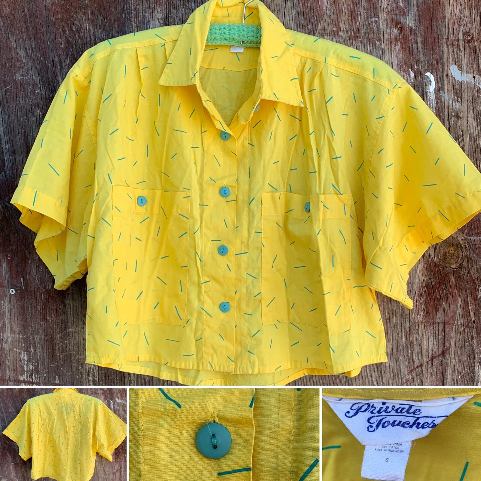 Private Touches geometric crop top cropped blouse boxy fit 1980s Size S vintage