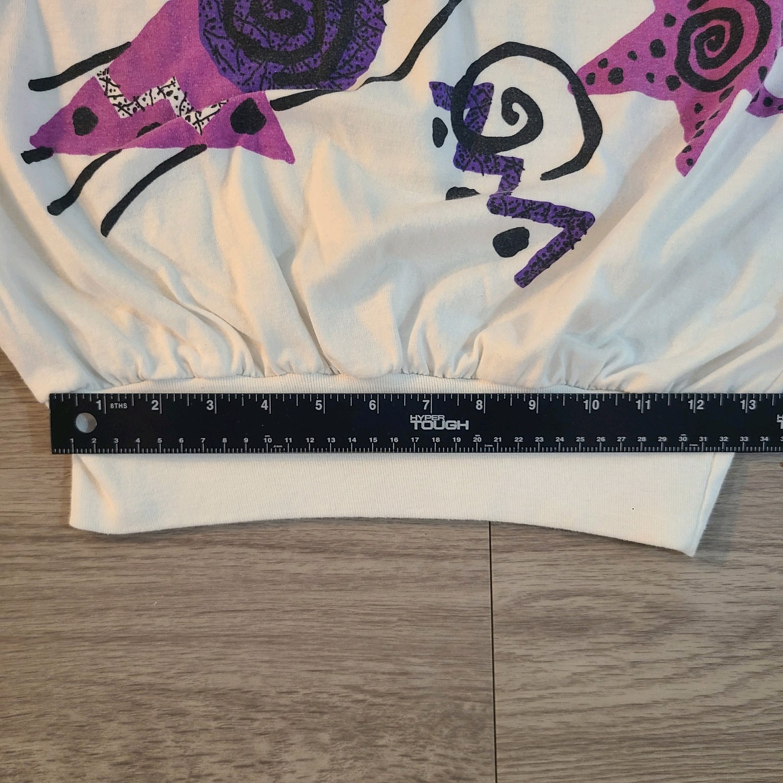 VTG 90s Geometric Abstract Womens White Tshirt Banded Waist Saved By The Bell OS